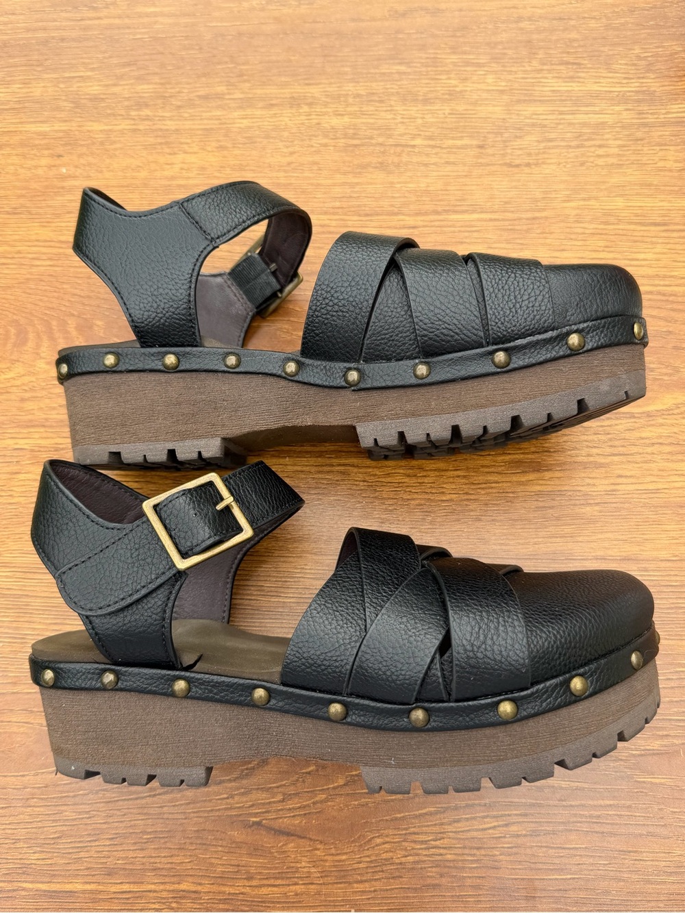 Yellow Box Rethel Platform Clog Sandals Women Size 8 Black Chunky Lug Sole - Picture 6 of 10